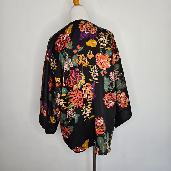 H&M Conscious Collection Floral Kimono Open Black Bold Recycled Women XS/X - Picture 3 of 12